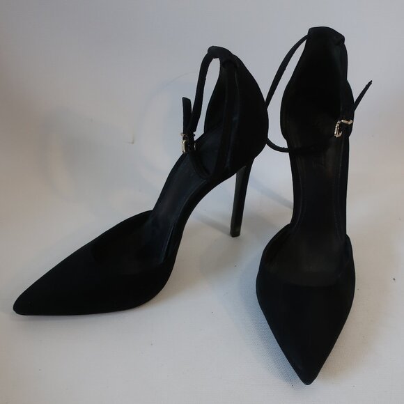 Womens Schutz Irma Black Suede Pointy Ankle Strap Stiletto Heel Pumps 8 - Picture 1 of 16